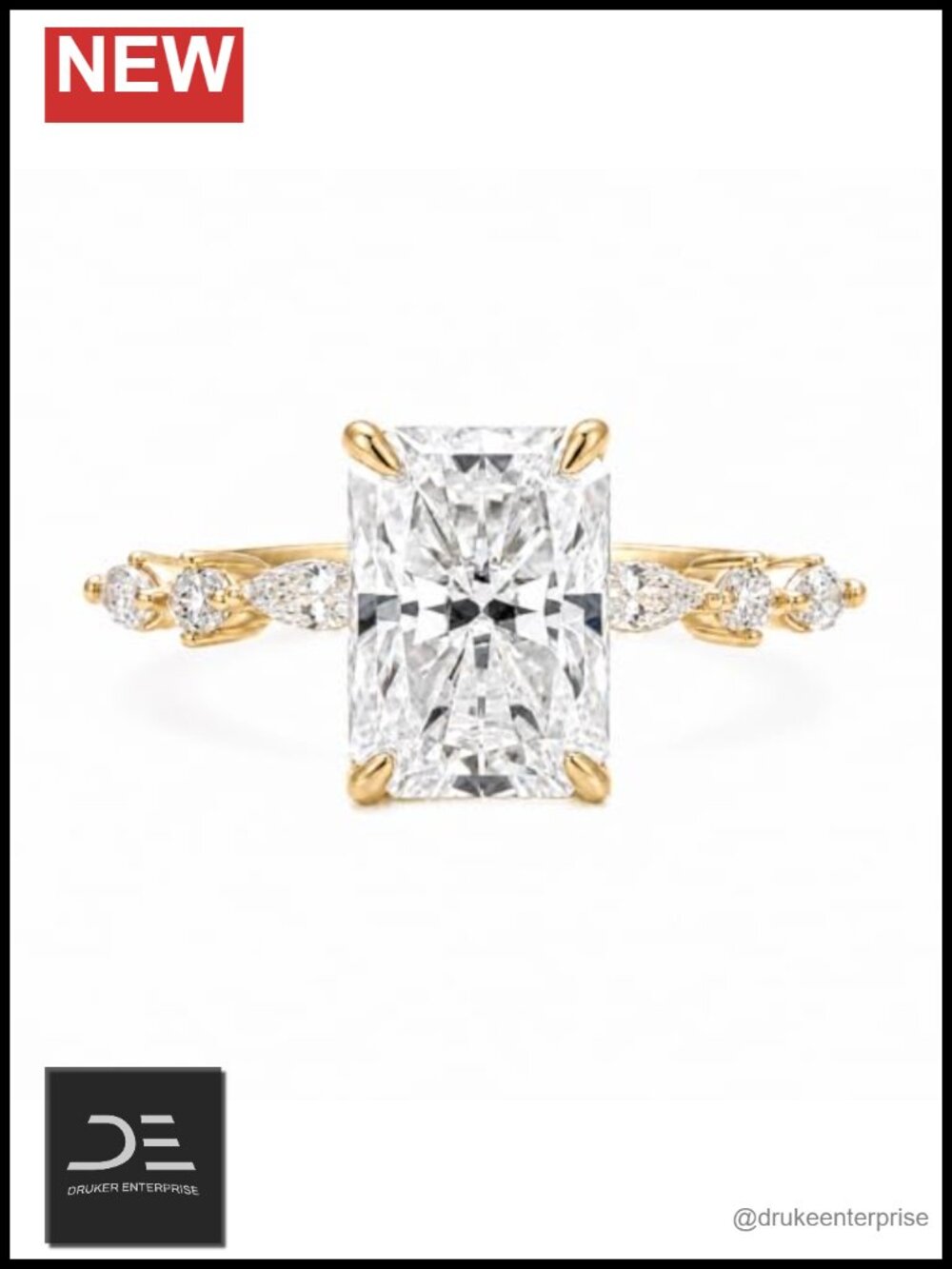 3.5ct Radiant Cut Moissanite Promise Ring, 14K Yellow Gold Plated Solitaire